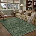 Dark Green 5x7 Area Rug Washable Vintage Low Pile - Soft, Non Slip