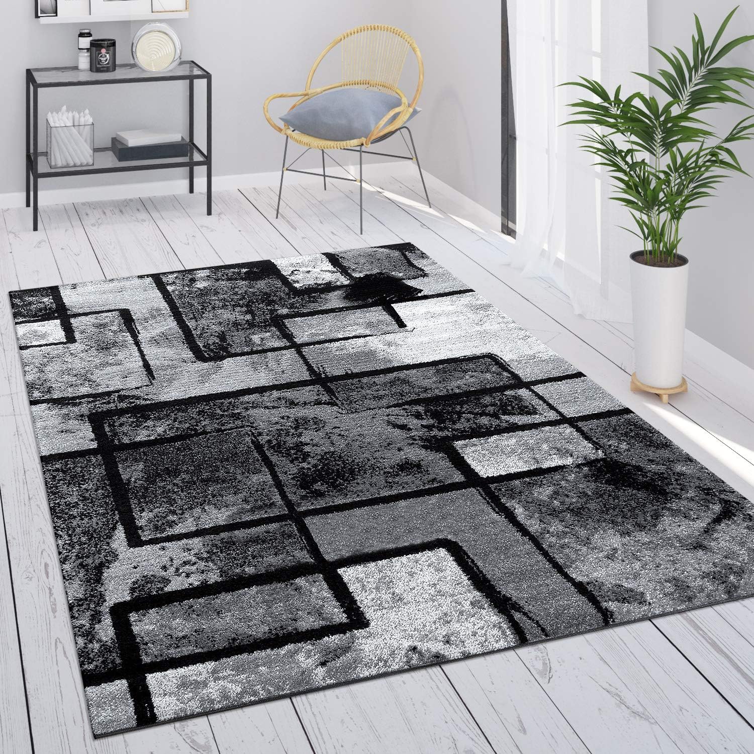 Paco Home Area Rug Modern Abstract Paint Effect in Black Grey