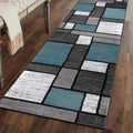 Contemporary Modern Boxes Runner Rug 2ft 7in x 6ft - Non Shedding Blue