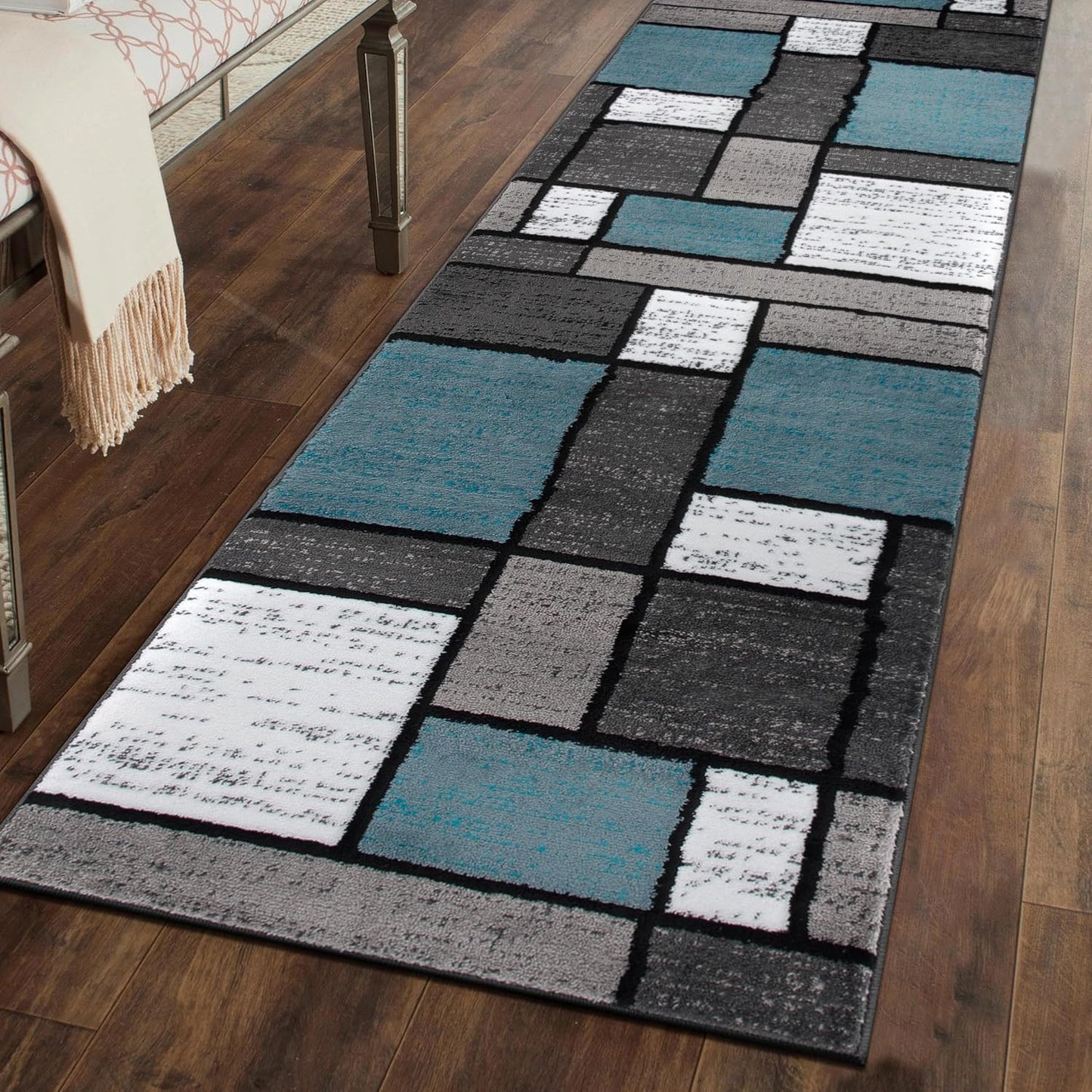 Rugshop Contemporary Modern Boxes Runner Rug for Home Spaces