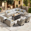 Light Gray Outdoor Sectional Patio Set with Fire Pit Table - Extra