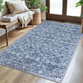 3x5 Blue Washable Rug for Entrance - Soft Distressed Floral Rug