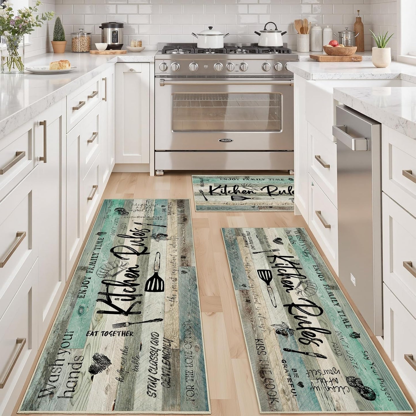 Tritard 100% Non Slip Kitchen Rugs Set with Runner for Home