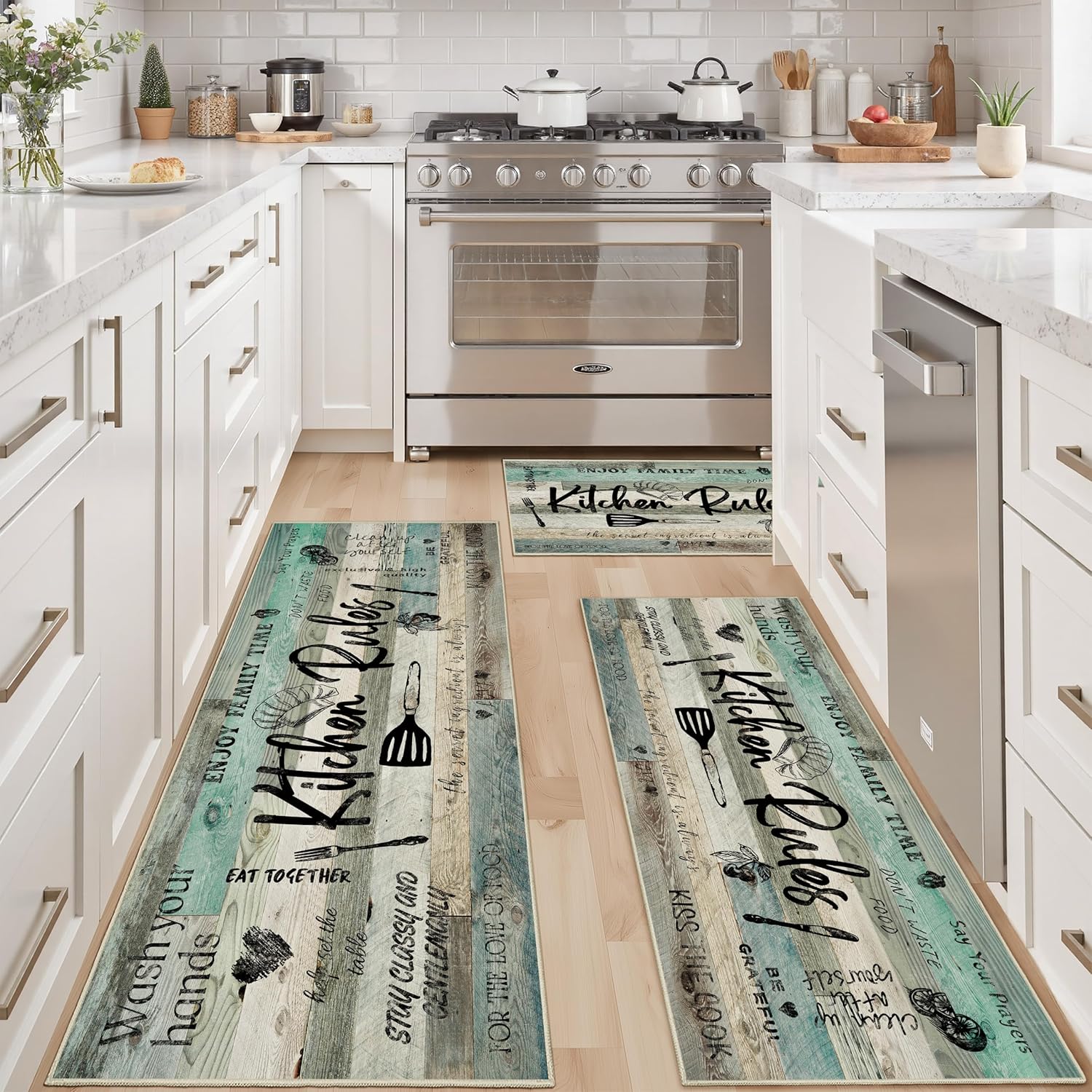 Tritard 100% Non Slip Kitchen Rugs Set with Runner for Home