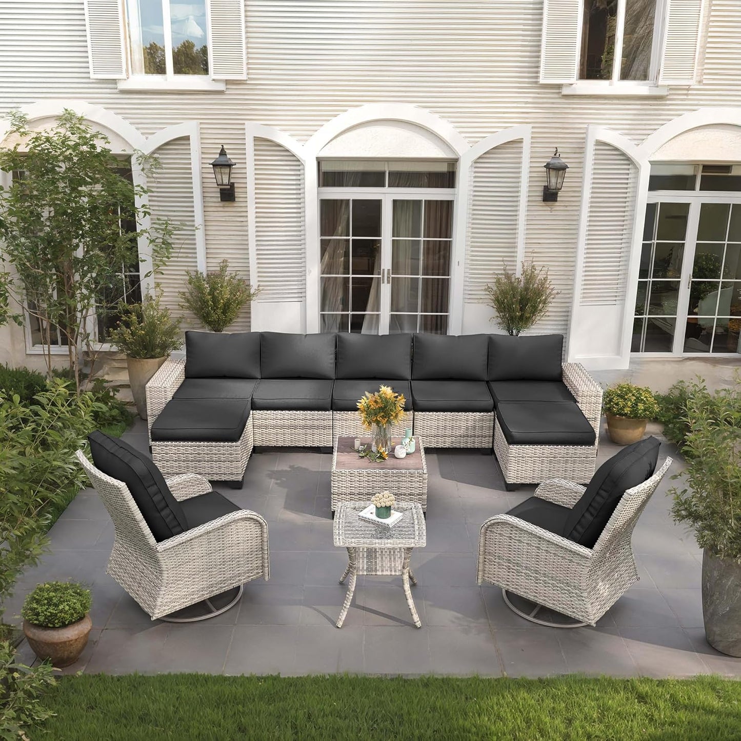 11-Piece Outdoor Patio Furniture Set with Rocking Swivel Chair