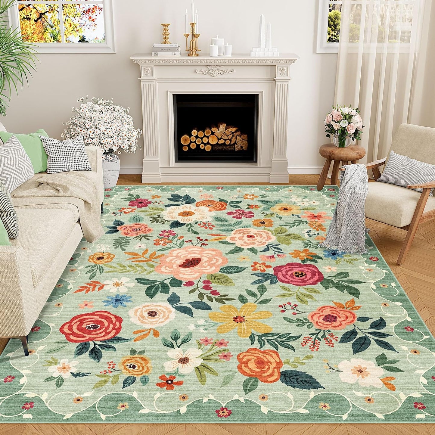 DUKINO 6x9 Area Rug - Floral Design for Living Room & Bedroom