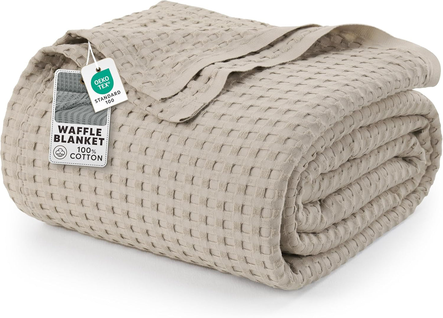 Utopia Bedding Khaki Cotton Waffle Blanket for All Seasons