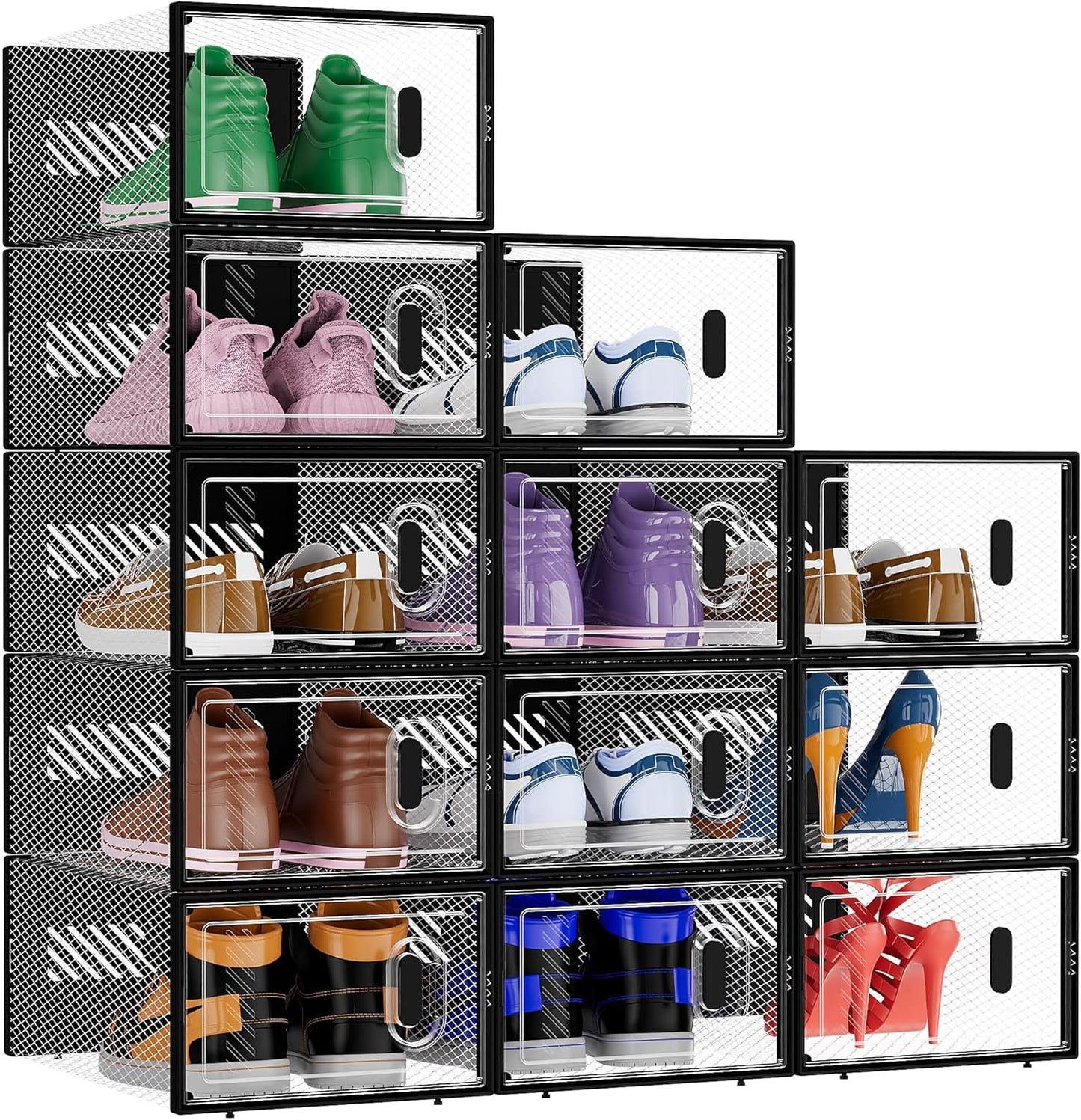 Stackable Shoe Storage Boxes for Size 11 Shoes - 12 Pack