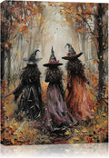 Halloween Canvas Wall Art Vintage Three Witches Poster - Framed Fall