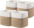 White & Jute Cotton Rope Storage Baskets Set of 4 - 13 in Cube