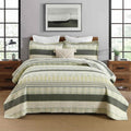 Queen Quilt 100% Cotton - Army Green Striped Quilt Set for Queen Bed