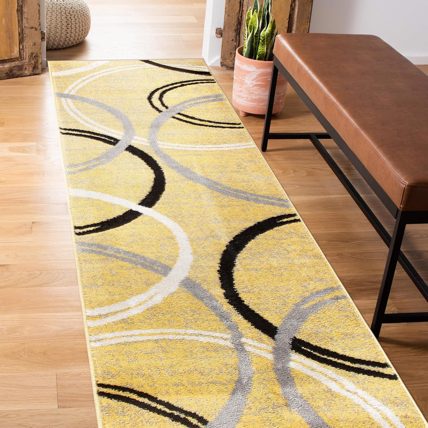 Wavy Circles Design Runner Rug for Hallway, Entryway, Kitchen