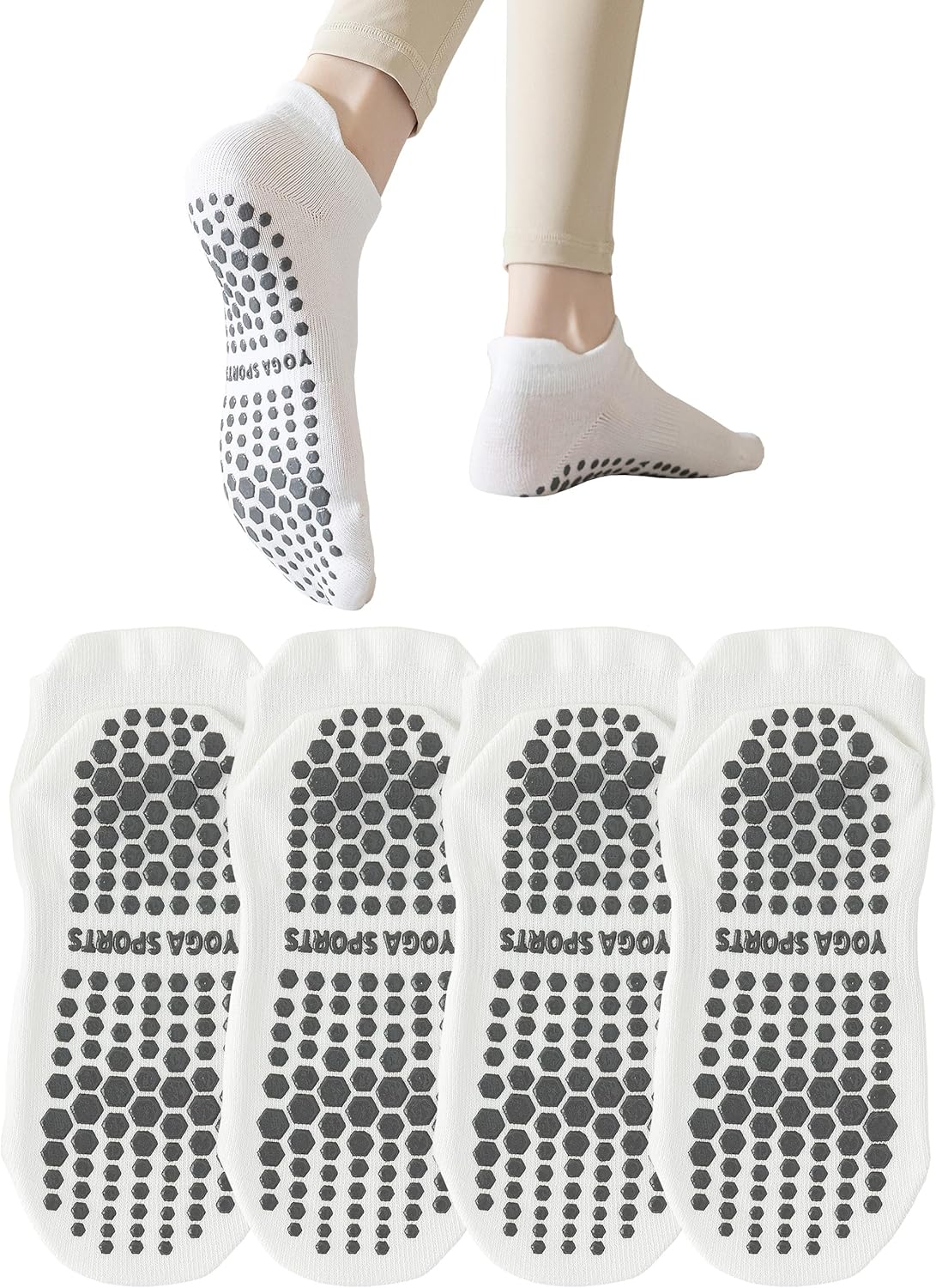 Non Slip Grip Socks 4-Pack for Women