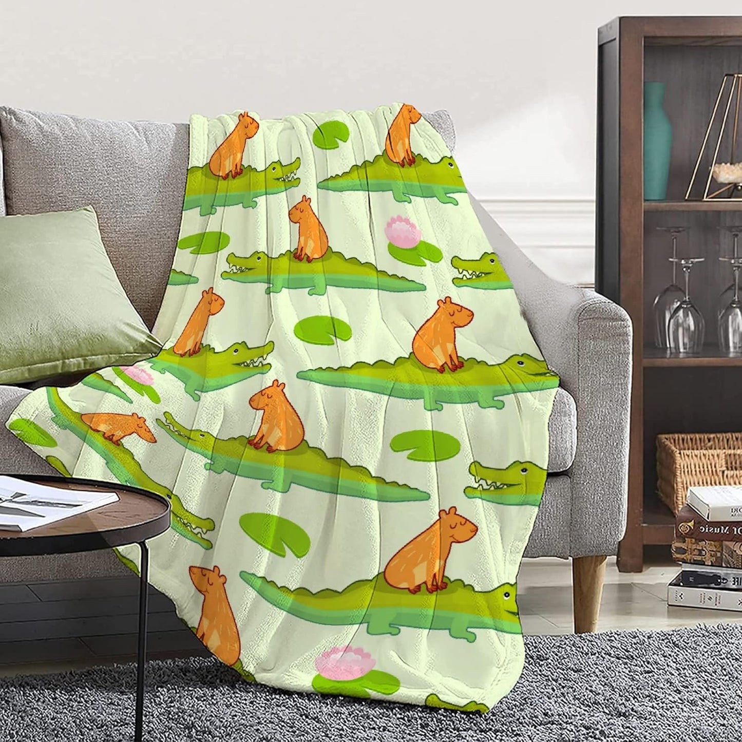 Cozy Capybaras and Alligators Blanket for Kids and Adults