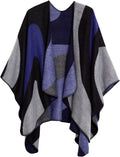 Women's Color Block Shawl Wrap Poncho - Cozy Oversized Layer Urban