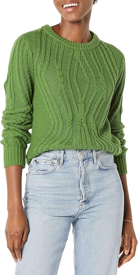 100% Cotton Crewneck Cable Sweater for Women - Cozy Style