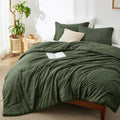 Bedsure Full Comforter Set Dark Green - Soft All-Season Comfort