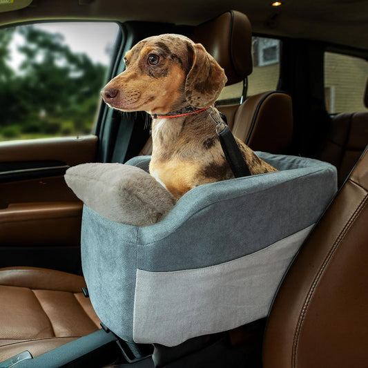 Center Console Dog Car Seat with Safety Straps for Small Pets