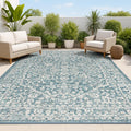 Boho Medallion Indoor Outdoor Area Rug 8x10 Teal/Gray - Easy-Clean