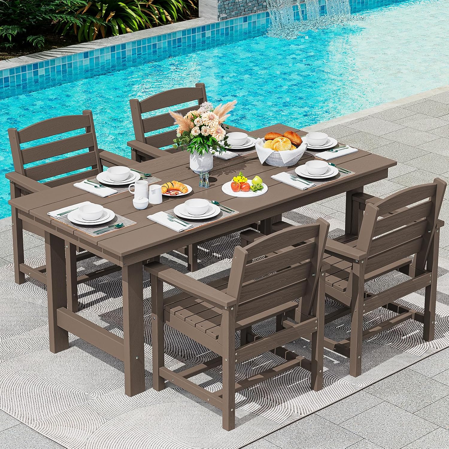Outdoor Dining Sets for 4 with Umbrella Hole by SERWALL