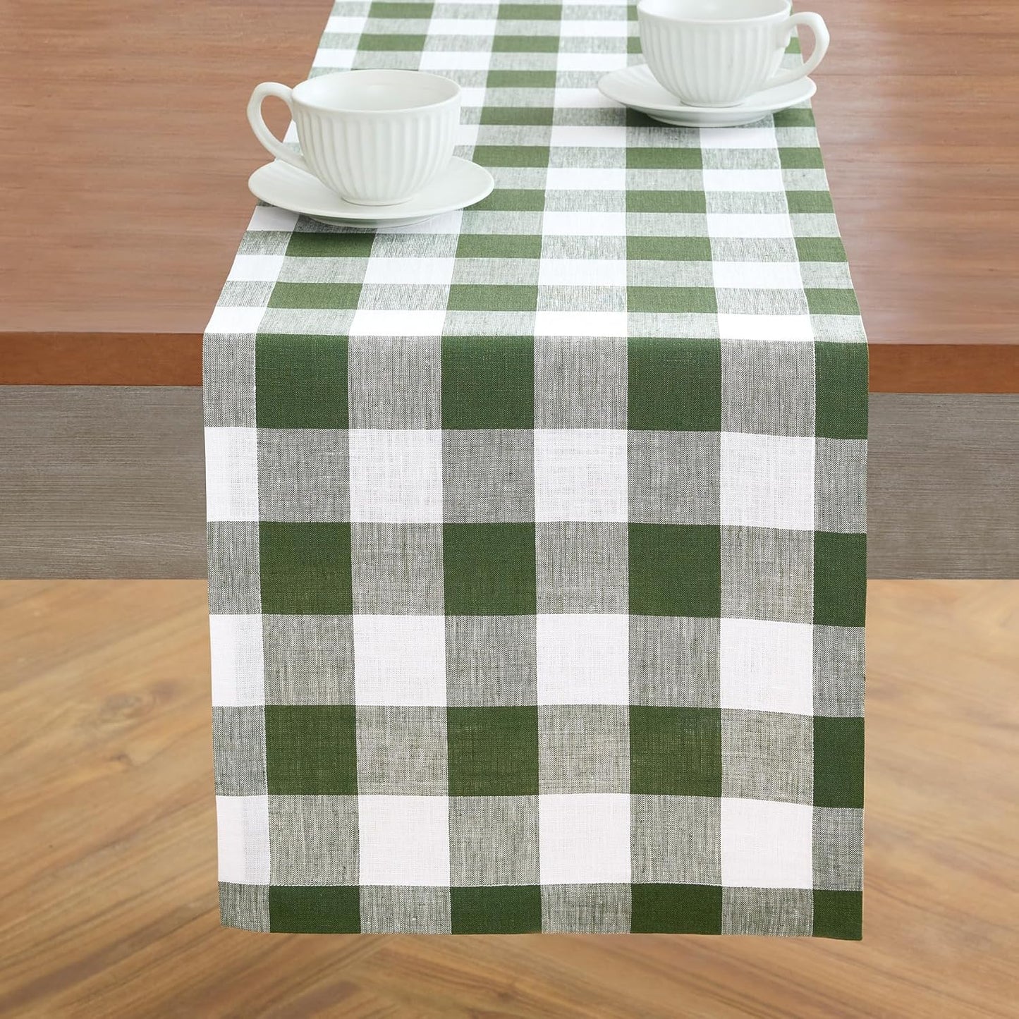 Solino Home Linen Buffalo Check Olive and White Table Runner