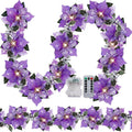 Prelit Purple Poinsettia Christmas Garland 2-Pack - Remote & Timer