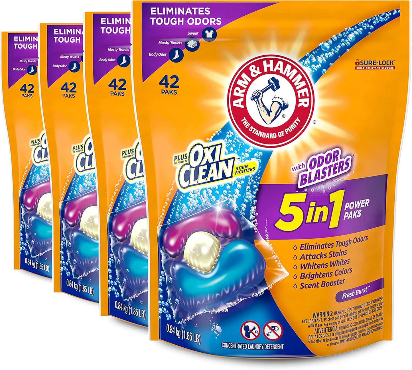 Arm & Hammer Plus Odor Blasters 5in1 168 Count for Fresh Laundry