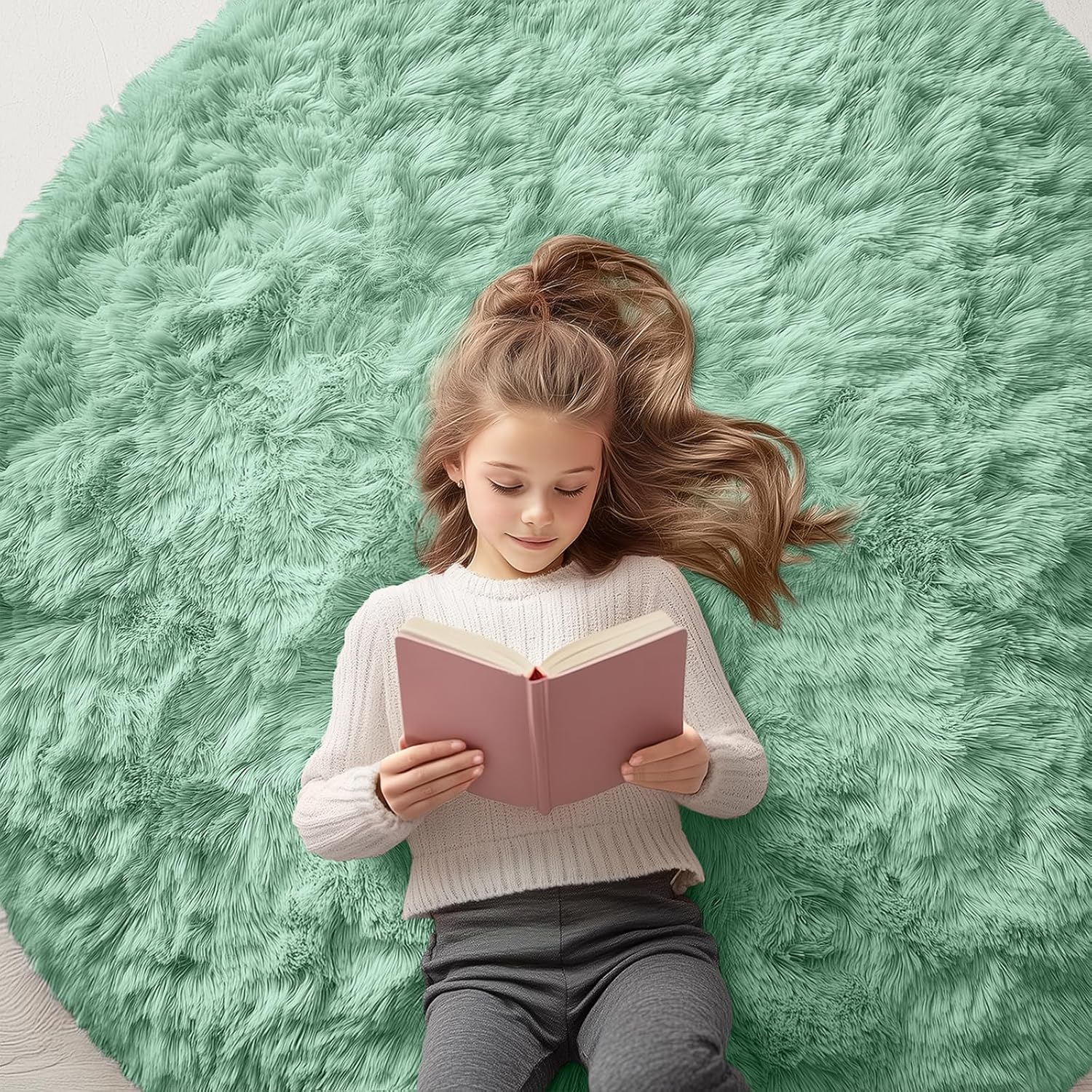OLANLY Mint Green Round Rugs for Bedroom - Soft and Fluffy