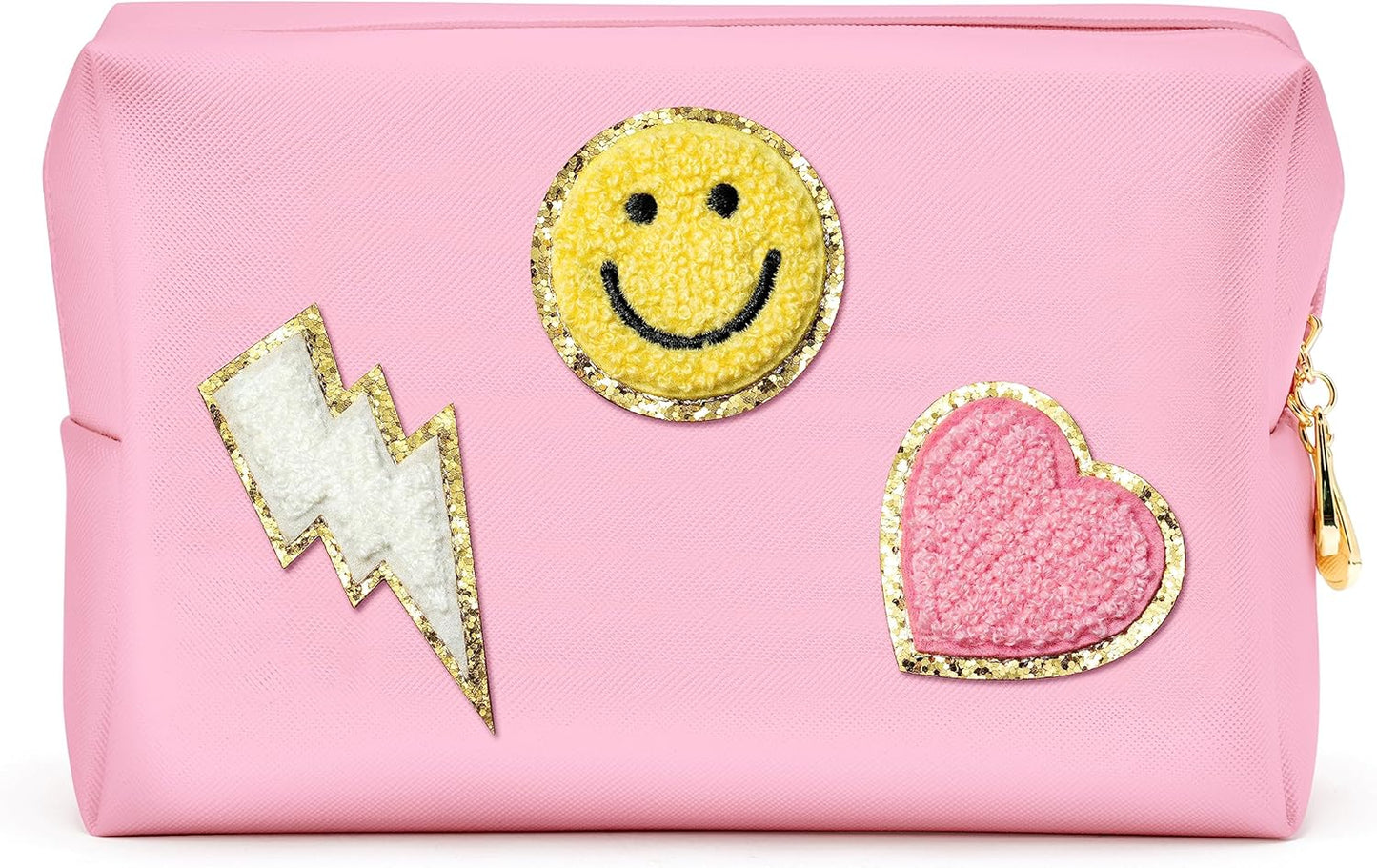 Waterproof Preppy Patch Cosmetic Bag - Pink