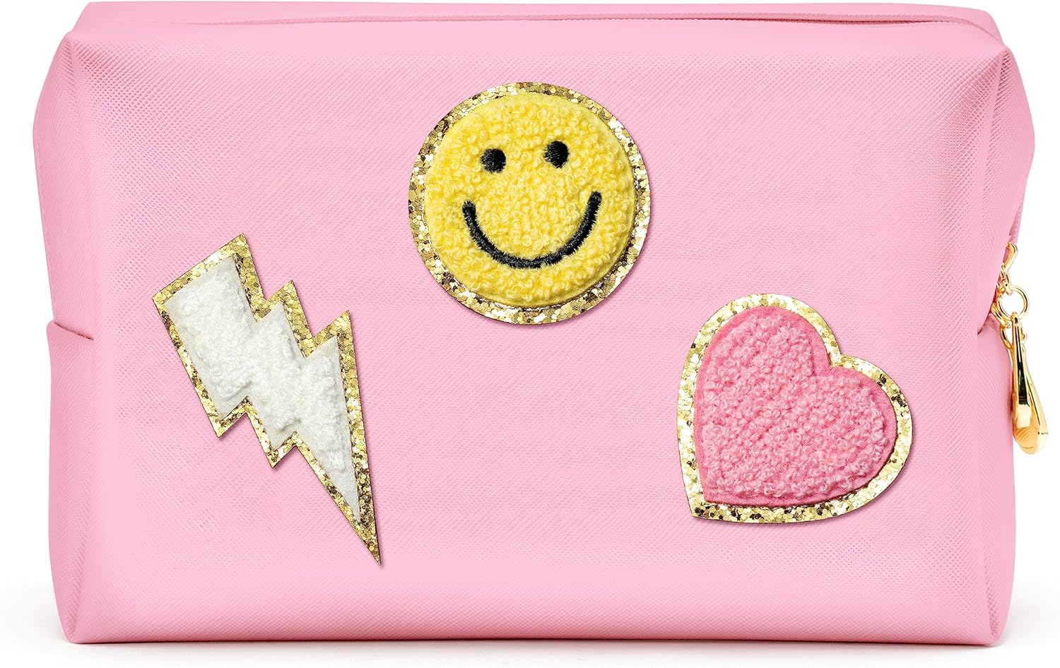 Waterproof Preppy Patch Cosmetic Bag - Pink