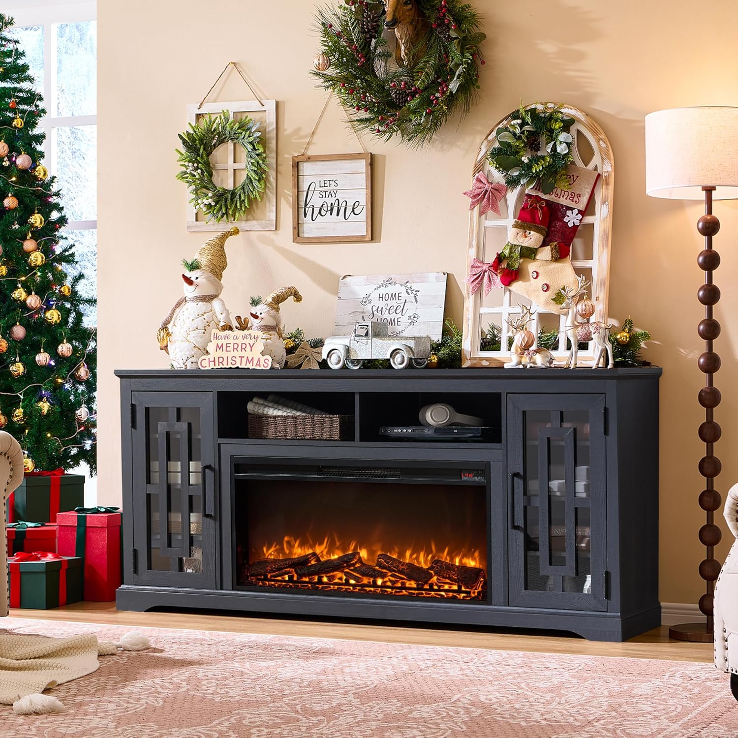 Modern Farmhouse Fireplace TV Stand for 80 TV