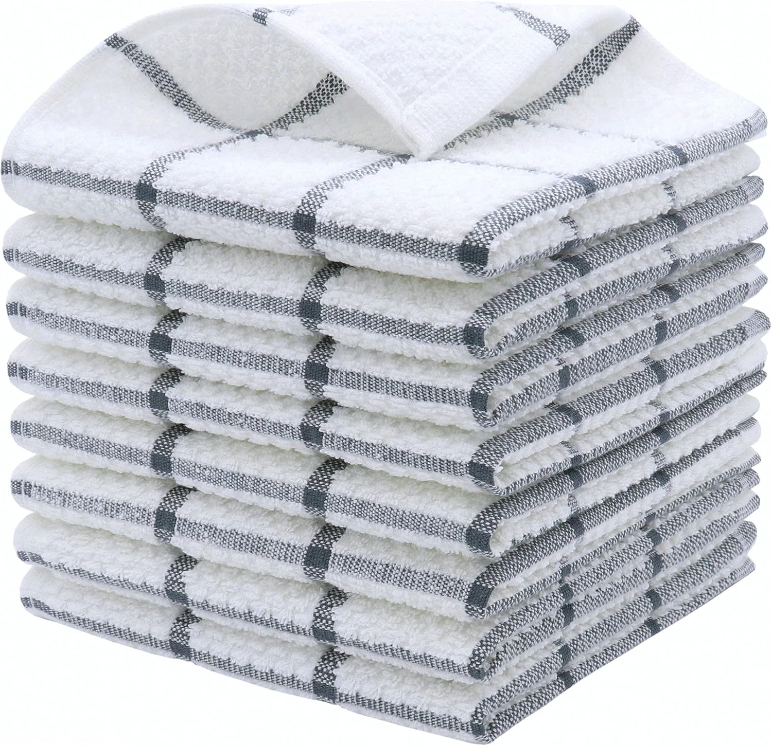 Quick-Dry Cotton Dish Cloths, Light & Soft, 8pc Set (Grey)