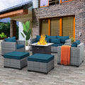Wicker Patio Conversation Set with 30in Fire Pit Table - Peacock Blue