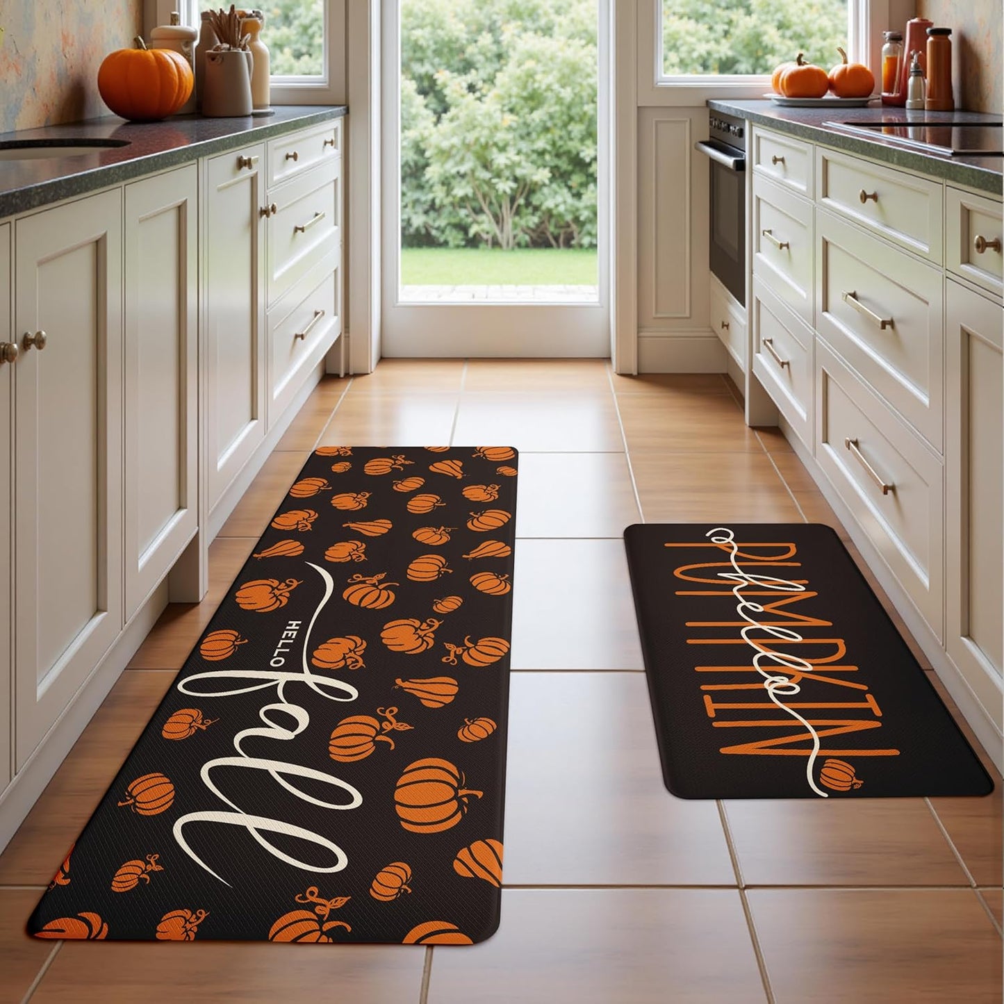 Fall Pumpkin Black Kitchen Rug Sets for Comfort and Style