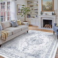 Washable Rug 8x10 Area Rug Blue Vintage Boho Medallion - Soft Low Pile