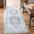 Washable Non-Slip 10 ft Runner Gray/Coral Pink - Durable Hallway Rug