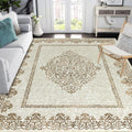 Easy-Going Area Rug 5x7 Washable Boho Neutral Rug - Low Pile Vintage