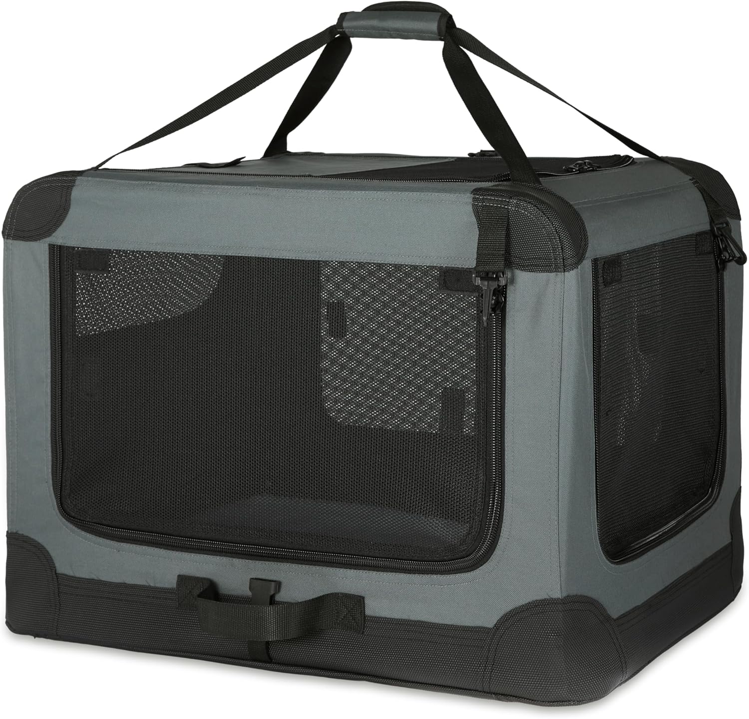 Portable Soft-Sided Folding Travel Crate for Pets, Grey