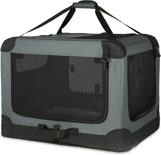 Portable Soft-Sided Folding Travel Crate for Pets, Grey