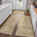 Kitchen Mats for Floor Set of 3 Wood Brown - Non-Slip Washable