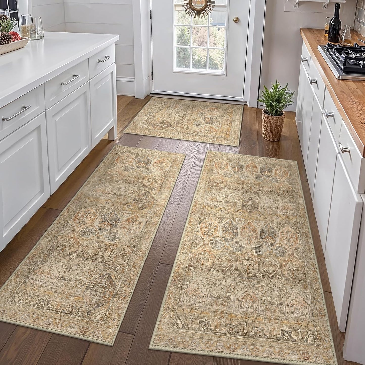 GENIMO Kitchen Mats for Floor Set of 3 Non-Slip Washable Rugs