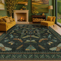 Dark Green Insect Area Rug 8x10 - Washable Low Pile for Living Room