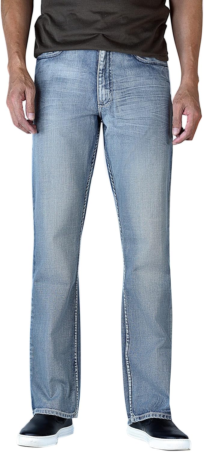 Flypaper Mens Fashion Bootcut Blue Jeans for Everyday Wear