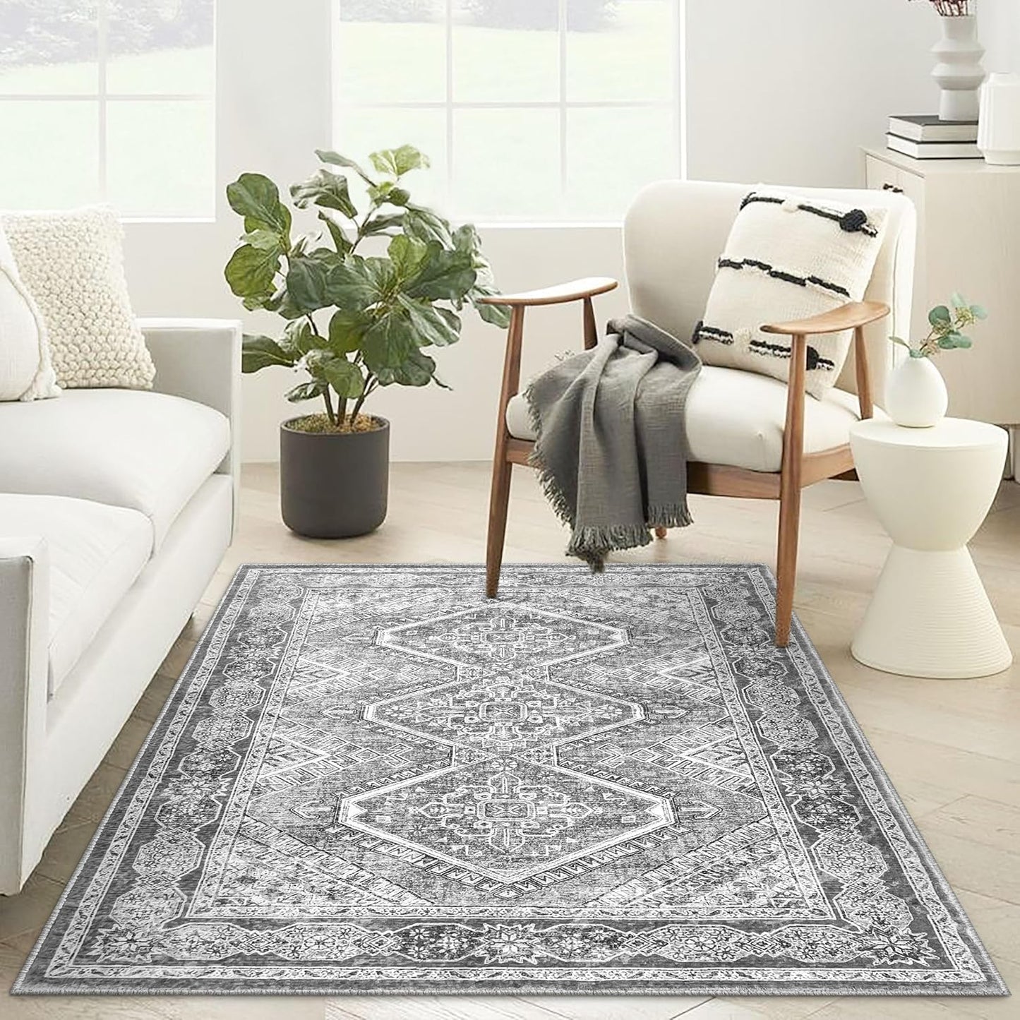 KUTA 3x5 Area Rug for Living Room, Soft Printed Distressed Design