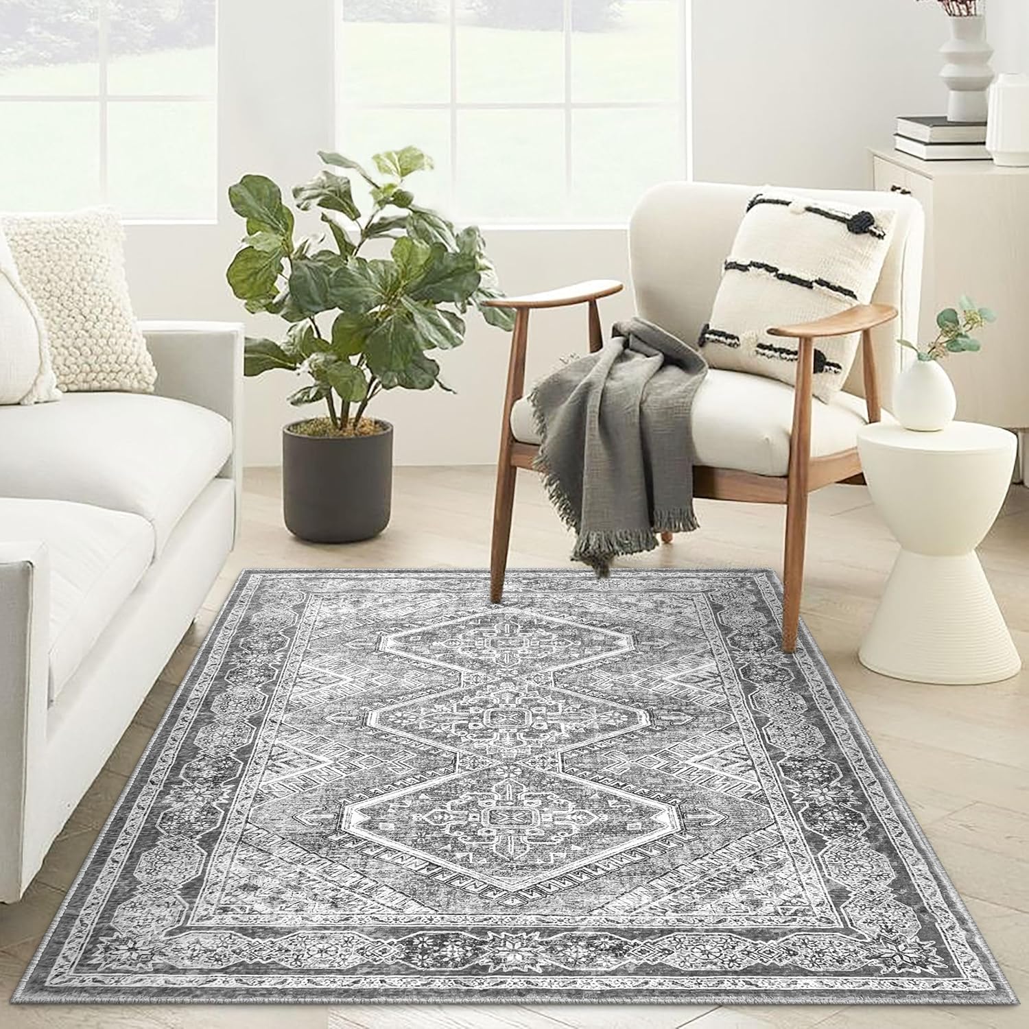 KUTA 3x5 Area Rug for Living Room, Soft Printed Distressed Design