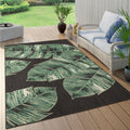 Tropical Outdoor Rug Jungle Leaves Design for Patio in Black Green