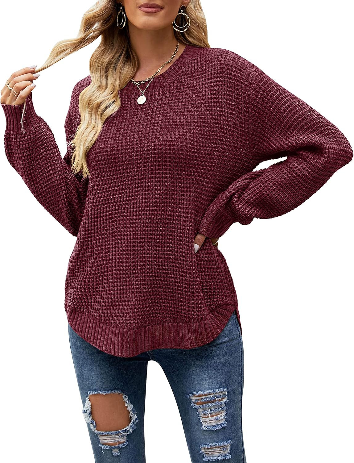MEROKEETY Women's Fall Long Sleeve Sweater for Casual Style