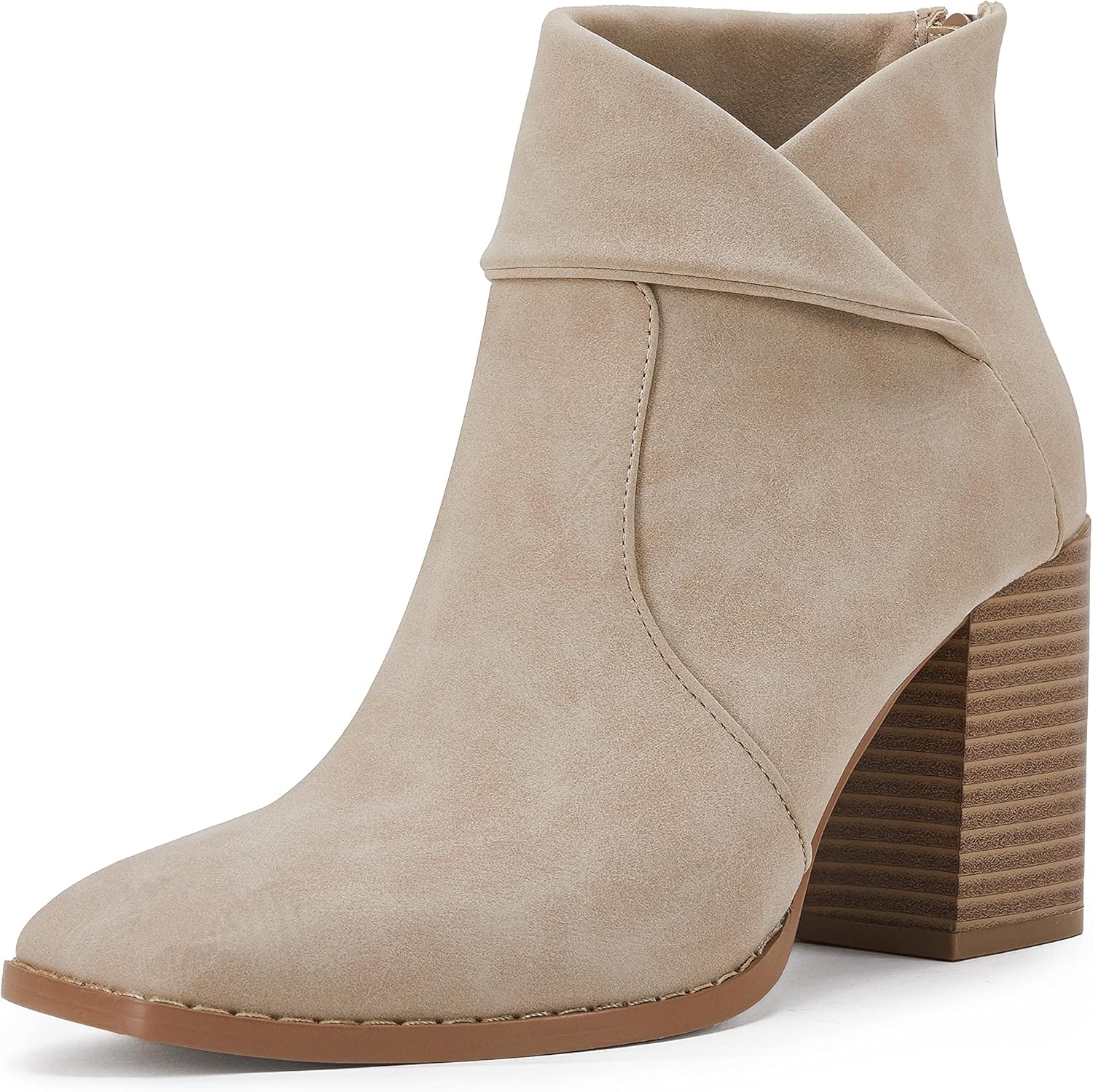 LAICIGO Women's Square Toe Ankle Boots with Chunky Heel Style
