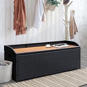 Flamaker Outdoor Storage Bench with 70 Gallon Rattan Deck Box