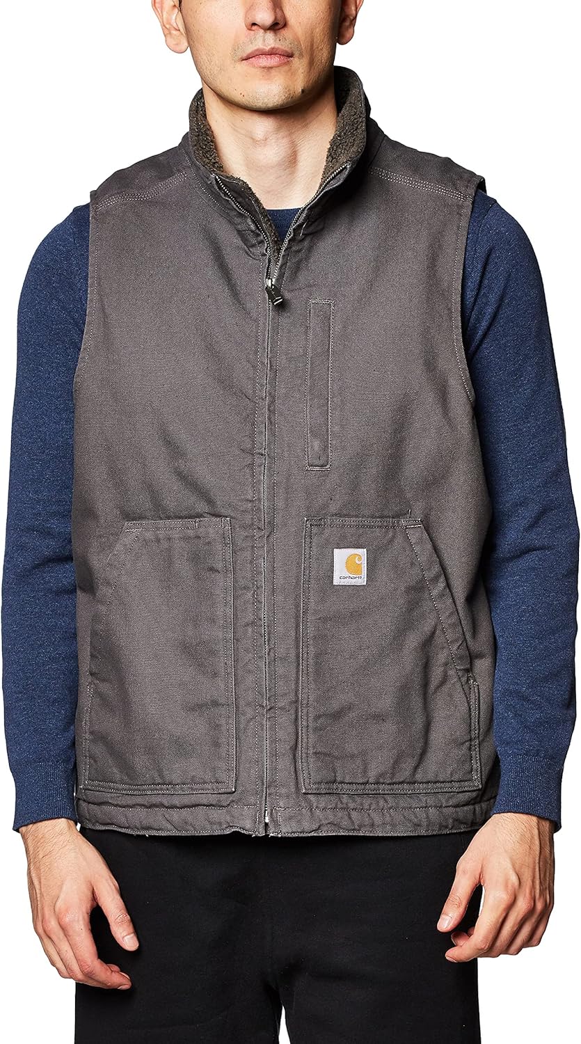 Carhartt Men's Washed Duck Mock Neck Vest - Sherpa Lined Comfort
